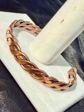 Vintage Wheeler Mfg Co Solid Copper Braided Cuff Bracelet Hand Forged Open Work